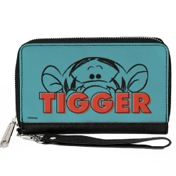PU Zip Around Wallet Rectangle - Winnie the Pooh TIGGER Peek Pose Blue/Red/Black