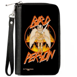 PU Zip Around Wallet Rectangle - Rick and Morty BIRD PERSON Pentagram Fire Pose Black/Red