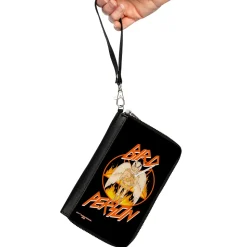 PU Zip Around Wallet Rectangle - Rick and Morty BIRD PERSON Pentagram Fire Pose Black/Red