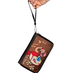 PU Zip Around Wallet Rectangle - The Ren & Stimpy Show Booty Bump Pose Brick Wall Browns