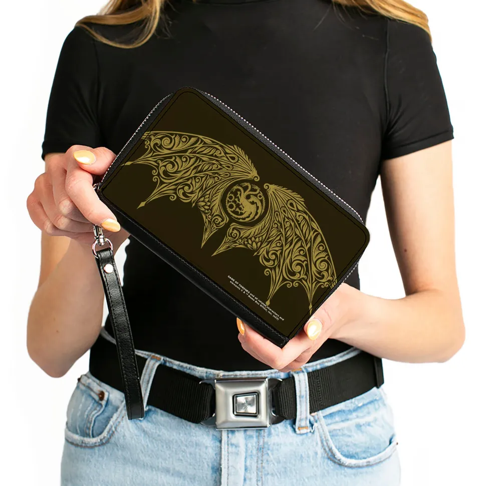 PU Zip Around Wallet Rectangle - House of the Dragon Icon and Wings Black Yellow