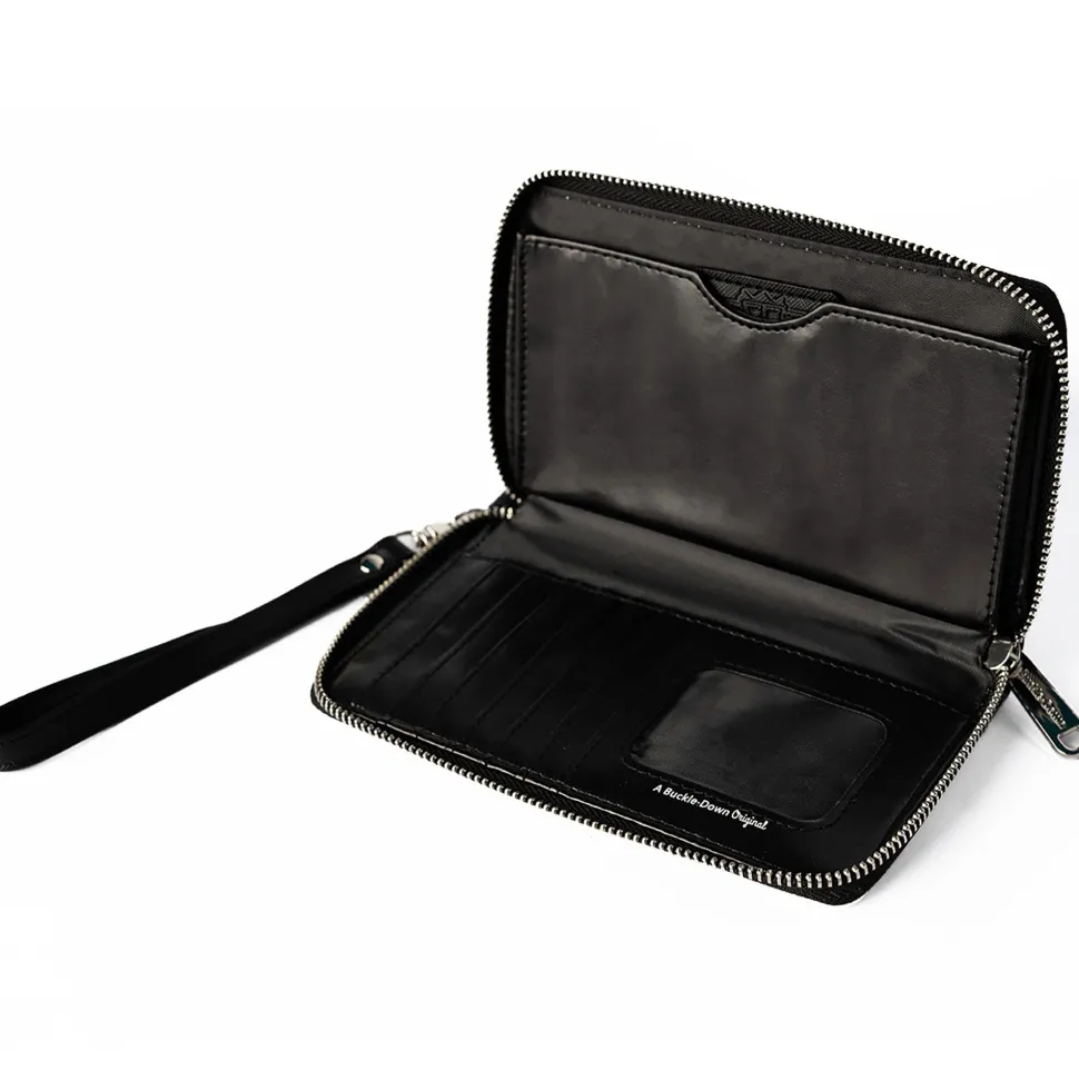 PU Zip Around Wallet Rectangle - House of the Dragon Icon and Wings Black Yellow