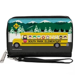 PU Zip Around Wallet Rectangle - SOUTH PARK ELEMENTARY School Bus Character Group Scene