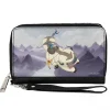 PU Zip Around Wallet Rectangle - Avatar the Last Airbender Appa Carrying 4-Character Group Scene Over Mountains Grays