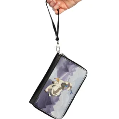 PU Zip Around Wallet Rectangle - Avatar the Last Airbender Appa Carrying 4-Character Group Scene Over Mountains Grays