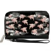 PU Zip Around Wallet Rectangle - Flying Pigs Black/White/Pink