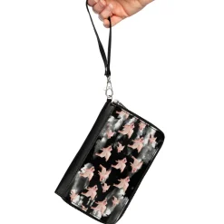 PU Zip Around Wallet Rectangle - Flying Pigs Black/White/Pink