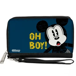 PU Zip Around Wallet Rectangle - Mickey Mouse OH BOY! Pose Weathered Blue/Gold