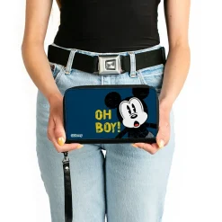 PU Zip Around Wallet Rectangle - Mickey Mouse OH BOY! Pose Weathered Blue/Gold