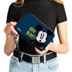 PU Zip Around Wallet Rectangle - Mickey Mouse OH BOY! Pose Weathered Blue/Gold