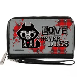 PU Zip Around Wallet Rectangle - Skelanimals Jae the Wolf LOVE NEVER DIES Pose Gray/Black/Red