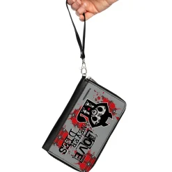 PU Zip Around Wallet Rectangle - Skelanimals Jae the Wolf LOVE NEVER DIES Pose Gray/Black/Red