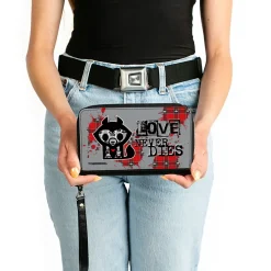 PU Zip Around Wallet Rectangle - Skelanimals Jae the Wolf LOVE NEVER DIES Pose Gray/Black/Red