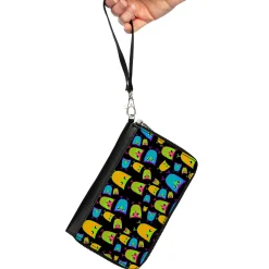 PU Zip Around Wallet Rectangle - Owls Black/Multi Neon