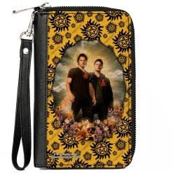 PU Zip Around Wallet Rectangle - Supernatural Winchester Brothers Saints and Sinners Pose and Icon Yellow/Black