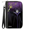 PU Zip Around Wallet Rectangle - Maleficent Raising Staff Pose Forest of Thorns Purples