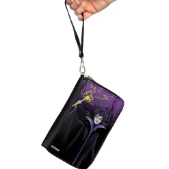 PU Zip Around Wallet Rectangle - Maleficent Raising Staff Pose Forest of Thorns Purples
