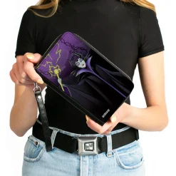 PU Zip Around Wallet Rectangle - Maleficent Raising Staff Pose Forest of Thorns Purples