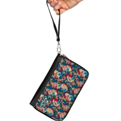 PU Zip Around Wallet Rectangle - REN AND STIMPY Multi-Pose Collage Blue