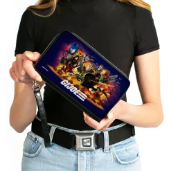 PU Zip Around Wallet Rectangle - GI Joe Universe Agents Explosion Group Pose and Logo Blue