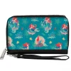 PU Zip Around Wallet Rectangle - The Little Mermaid Ariel with Flounder and Sebastian Poses Blue