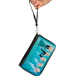 PU Zip Around Wallet Rectangle - Frozen Elsa MAKE YOUR OWN MAGIC Letting It Go Transformation Blocks Stars Aqua