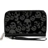 PU Zip Around Wallet Rectangle - Skulls Stacked Weathered Black/Gray