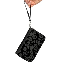 PU Zip Around Wallet Rectangle - Skulls Stacked Weathered Black/Gray