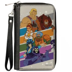 PU Zip Around Wallet Rectangle - Masters of the Universe Character Stripe Poses White/Multi Color