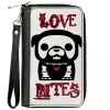 PU Zip Around Wallet Rectangle - Skelanimals Maxx the Bulldog LOVE BITES Pose White/Black/Red