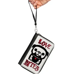 PU Zip Around Wallet Rectangle - Skelanimals Maxx the Bulldog LOVE BITES Pose White/Black/Red