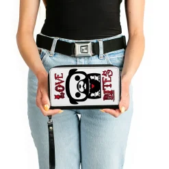 PU Zip Around Wallet Rectangle - Skelanimals Maxx the Bulldog LOVE BITES Pose White/Black/Red