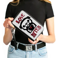 PU Zip Around Wallet Rectangle - Skelanimals Maxx the Bulldog LOVE BITES Pose White/Black/Red