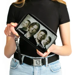 PU Zip Around Wallet Rectangle - Supernatural 4-Character Face Blur and Symbols Grays/Black
