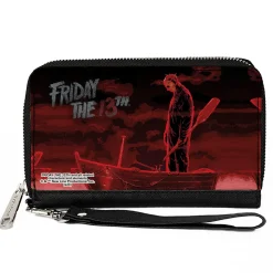 PU Zip Around Wallet Rectangle - FRIDAY THE 13TH Jason Boat Scene Black/Reds/White