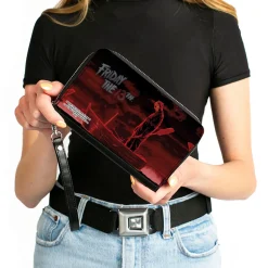 PU Zip Around Wallet Rectangle - FRIDAY THE 13TH Jason Boat Scene Black/Reds/White