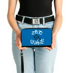 PU Zip Around Wallet Rectangle - This is Fine Japanese Question Hound Flame Blue/Black/White