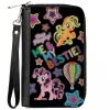 PU Zip Around Wallet Rectangle - My Little Pony Pinkie Pie and Applejack ME & MY BESTIE Neon Art Black/Multi Color
