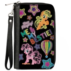 PU Zip Around Wallet Rectangle - My Little Pony Pinkie Pie and Applejack ME & MY BESTIE Neon Art Black/Multi Color