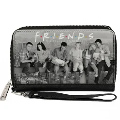 PU Zip Around Wallet Rectangle - FRIENDS 6-Character Lunch on a Skyscraper Vivid Grays