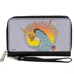 PU Zip Around Wallet Rectangle - Winnie the Pooh Eeyore HELLO SUNSHINE Butterfly Pose Gray