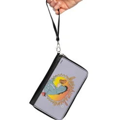 PU Zip Around Wallet Rectangle - Winnie the Pooh Eeyore HELLO SUNSHINE Butterfly Pose Gray