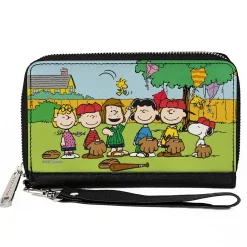 PU Zip Around Wallet Rectangle - Peanuts Gang Backyard Baseball Group Pose