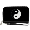 PU Zip Around Wallet Rectangle - Yin Yang Symbol Black/White
