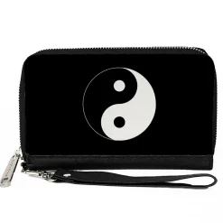 PU Zip Around Wallet Rectangle - Yin Yang Symbol Black/White