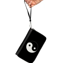 PU Zip Around Wallet Rectangle - Yin Yang Symbol Black/White