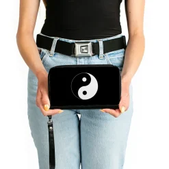 PU Zip Around Wallet Rectangle - Yin Yang Symbol Black/White