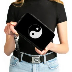 PU Zip Around Wallet Rectangle - Yin Yang Symbol Black/White