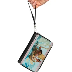 PU Zip Around Wallet Rectangle - Moana Voyage Group Pose/Tribal Icons Collage Blues
