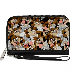 PU Zip Around Wallet Rectangle - Tasmanian Devil Vortex Poses Scattered Black